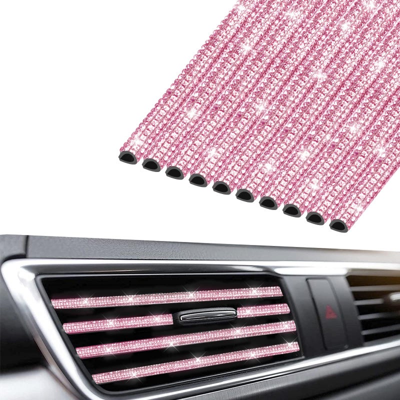 INSAUTO Bling Car Accessories for WomenBling Car Air Vent Outlet Trim 10pcs Rhinestone Car Air Conditioner Vent Decoration StripsPink