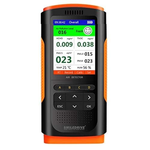 SMILEDRIVE® Portable Air Quality Pollution Monitor Meter with Colour Graphic Display|AQI, PM 2.5/1/10, TVOC, HCHO, Temperature, Humidity|Use Indoor Outdoor in Home, School, Office, Hospital, Anywhere - Image 1