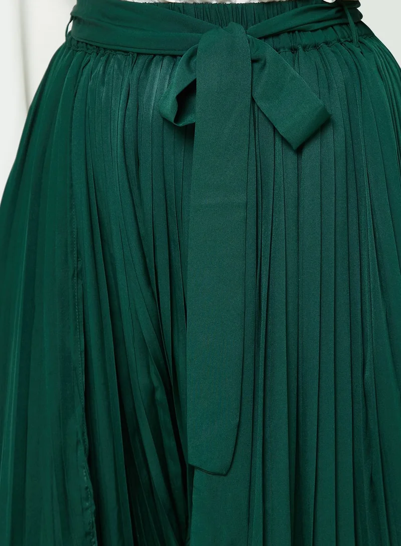 Khizana Belted Pleat Detail Paneled Pants