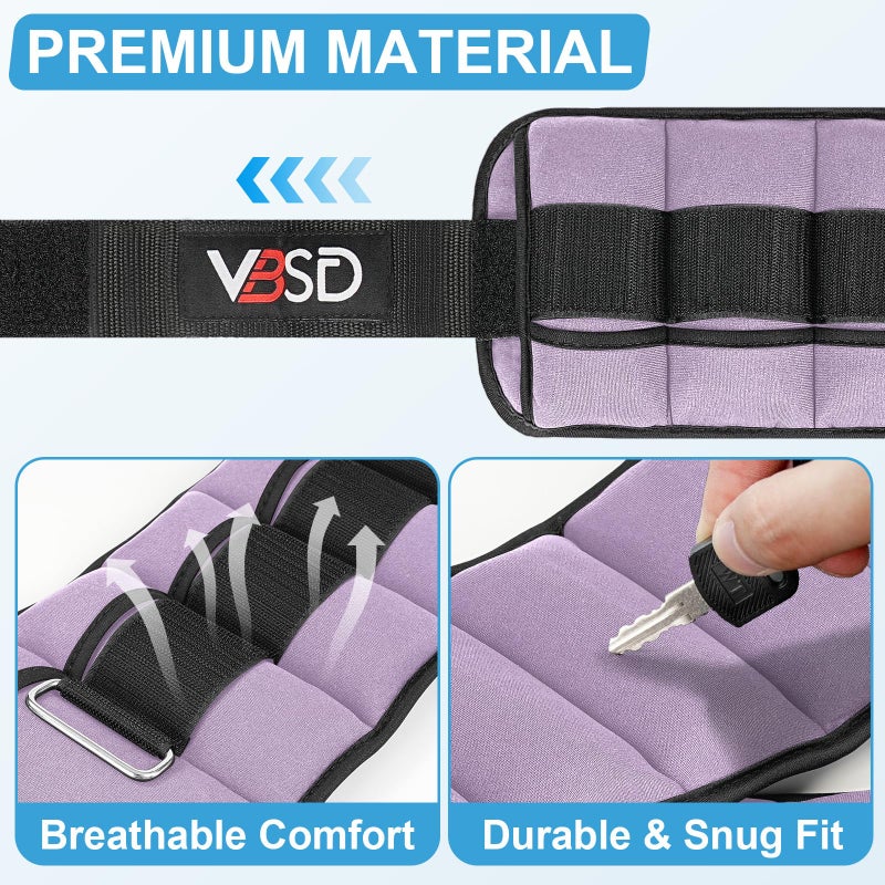 VBSD Adjustable Ankle Weights for Men Women, 10lb 1 Pair Leg Weight Straps, Weighted Ankle Weights Set for Gym, Yoga, Jogging, Walking, Aerobics, 1-5 lbs Each Ankle, 1 Pair 2-10 lbs, Lavender - Image 3
