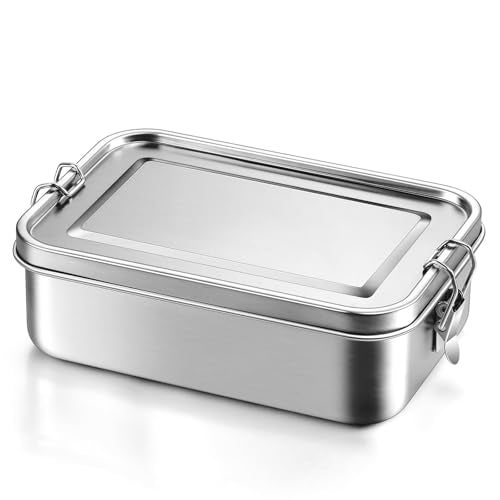 Leonyo 47oz 18/10 Stainless Steel Lunch Box, 1400ml Metal Bento Box for Adults with 2 Dividers, Leak-Proof Bento Snack Containers for Women Man, Dishwasher Safe, Oven Safe Except for Lid - Image 3