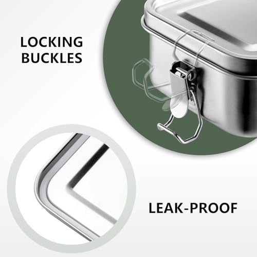Leonyo 47oz 18/10 Stainless Steel Lunch Box, 1400ml Metal Bento Box for Adults with 2 Dividers, Leak-Proof Bento Snack Containers for Women Man, Dishwasher Safe, Oven Safe Except for Lid - Image 4