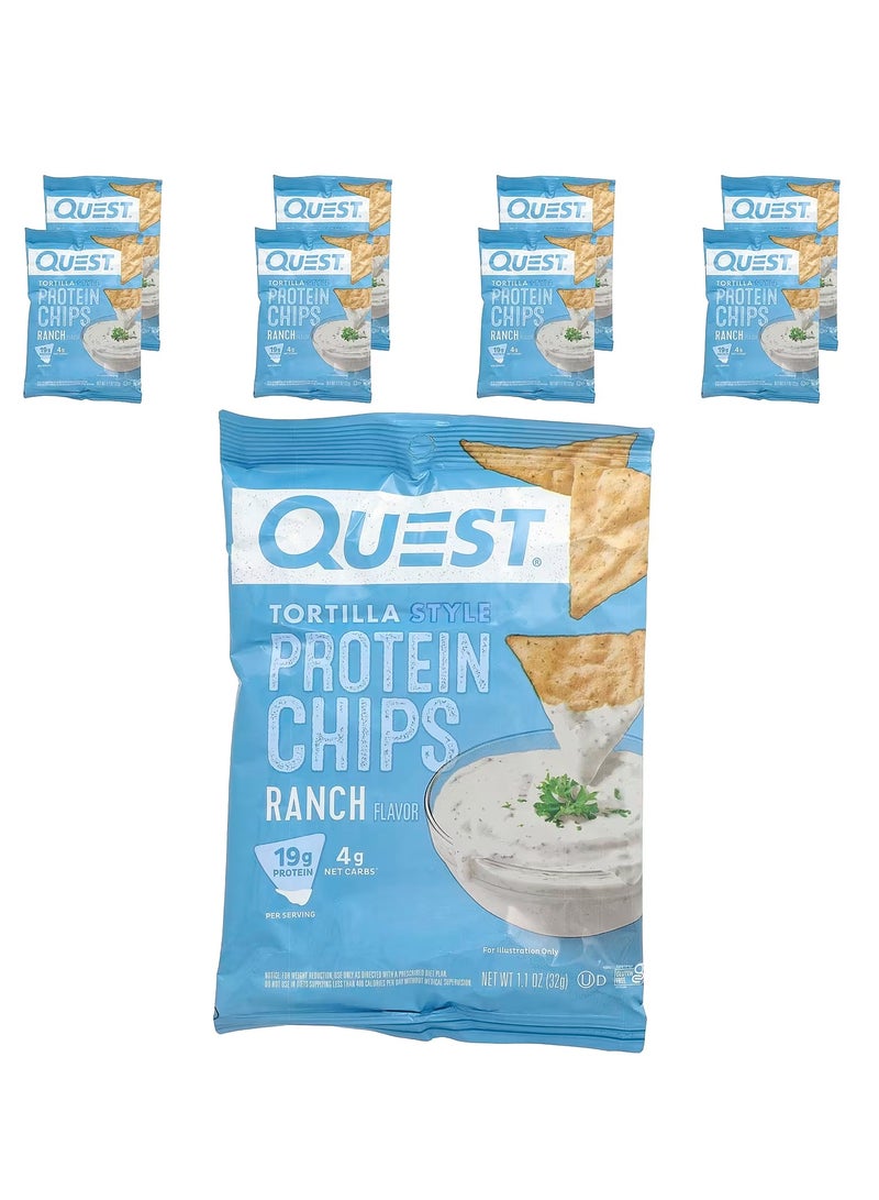 Quest Nutrition، رقائق بروتين على طريقة التورتيلا، رانش، 8 أكياس، 1.1 أونصة (32 جم) لكل كيس