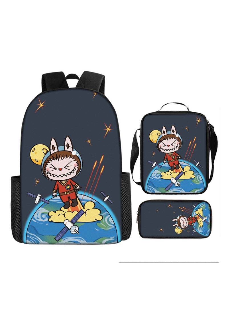 Labubu Children Schoolbag Backpack Teen Student School Book bag with Lunch Box Pen Case 3 in 1 for boys girls - Image 1