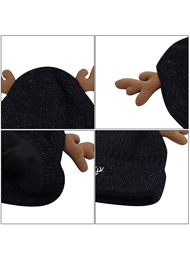 قبعة شتوية دافئة من الصوف القابل للتمدد على شكل غزال لطيف، قبعة تزلج برأس جلدية للرجال والنساء - Image 5