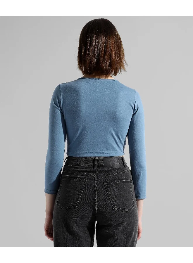 Campus Sutra Women's Solid Blue Regular Fit Top
