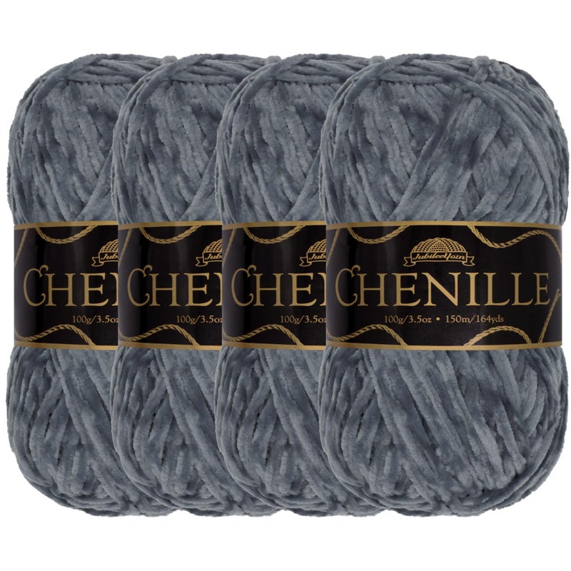 BambooMN JubileeYarn Chenille Yarn  100gSkein Worsted Weight  Storm  Dark Grey  Smokey Mid Grey Velvet  4 Skeins