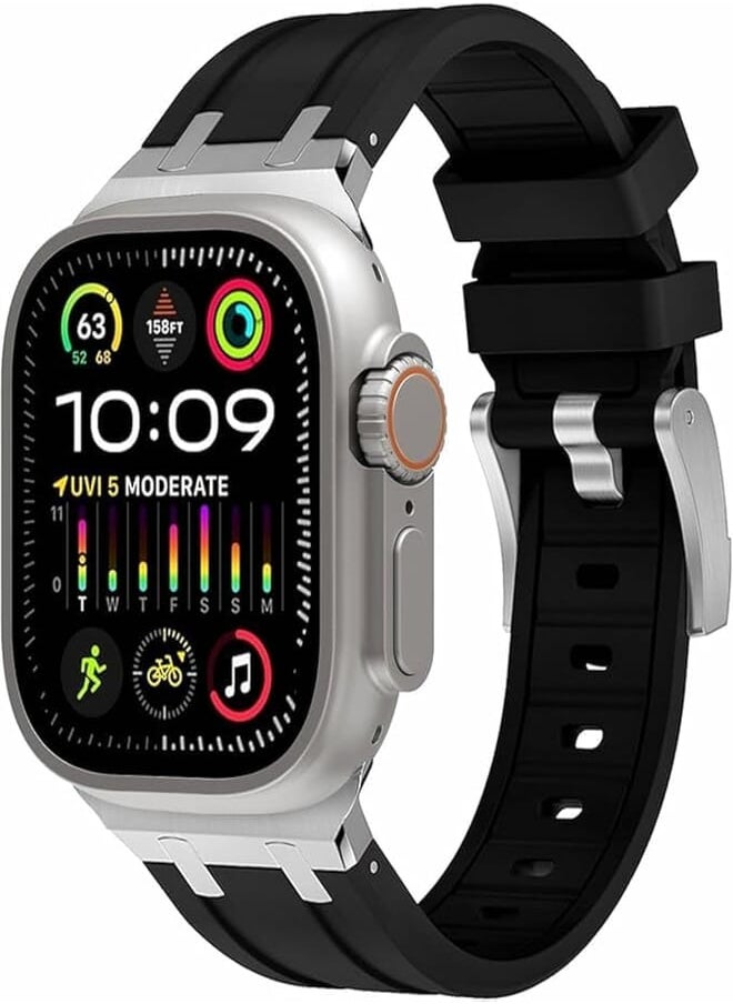 Generic - Fekra Liquid Silicone Rubber Bands Compatible with Apple Watch Series Ultra 2 | 9 | 8 Ultra | 8 | 7 | 6 | 5 49/45/44/42 mm, Luxury Rubber Strap with Stainless Steel Adapter - Image 1