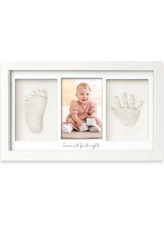 VIPREKHO VIPREKHO Baby Handprint Footprint Kit Date Name Stamp Clay Hand Print Picture Frame for Newborn Best New Mom Gift Foot Impression Photo Keepsake for Girl Boy White Feet Imprint Mold BABY FOOTPRINT RECTANGLE  - Image 1
