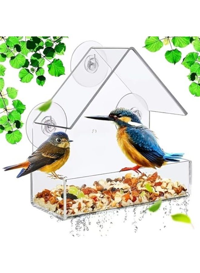Window Bird Feeder, Clear Acrylic Bird House for Viewing Bird Watching, Suction Cup Mounted, Ideal for Finches, Bluebirds and More - Image 1