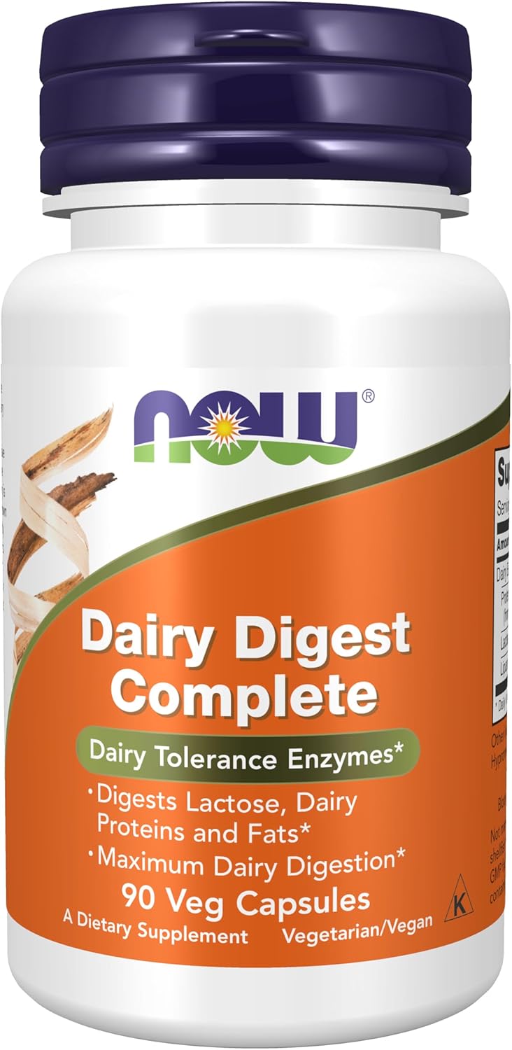 NOW Foods Supplements, Dairy Digest Complete, Digests Lactose, Dairy Proteins and Fats*, Dairy Tolerance Enzymes*, 90 Veg Capsules