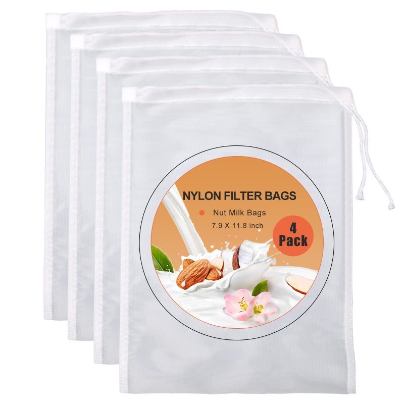 Kimmama 4 Pack Nut Milk Bag Food Grade Nylon Strainer 79 x 118 inch Cheese Cloth Bag for Straining Fruit Juice Tofu Almond Coffee Yogurt and Soup