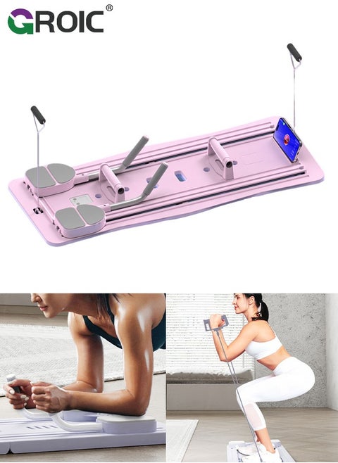 5 in 1 Pilates Board Multifunctional Ab Exercise Board Machine, Push Up Pilates Reformer Set Ab Roller Wheel, Ab Trainer, Ab Machine, Exercise Board, Abdominal Board Exercise Equipment for Home - Pink