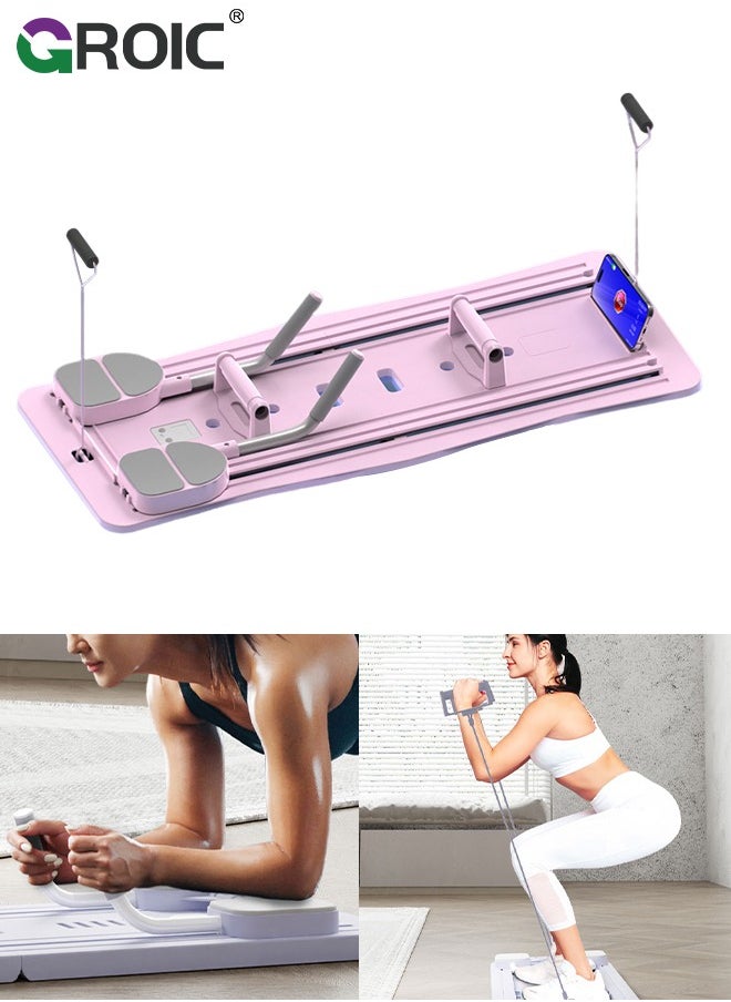 GROIC 5 in 1 Pilates Board Multifunctional Ab Exercise Board Machine, Push Up Pilates Reformer Set Ab Roller Wheel, Ab Trainer, Ab Machine, Exercise Board, Abdominal Board Exercise Equipment for Home - Pink  - Image 1