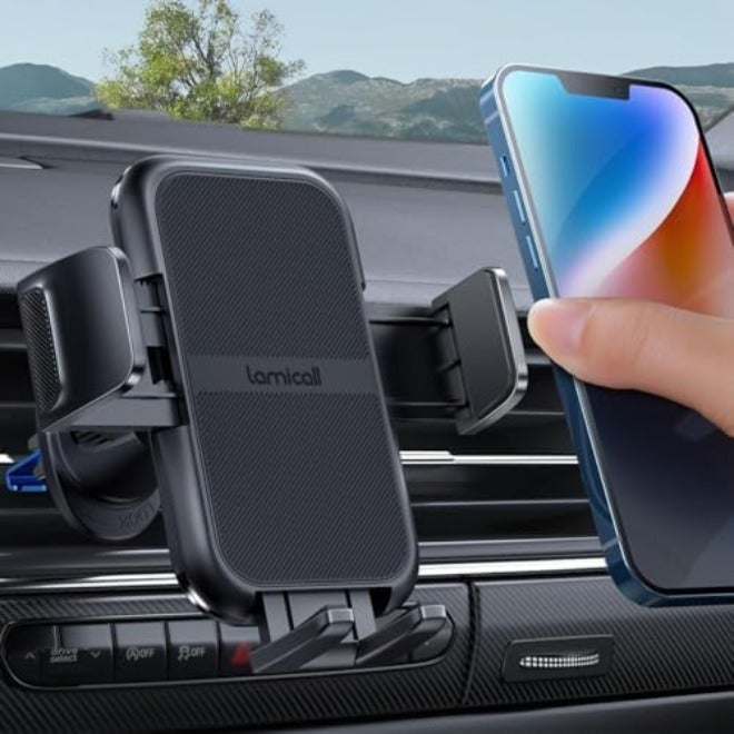Lamicall 2026 Wider Clamp & Metal Hook Car Phone Holder Vent [Thick Cases Friendly] Phone Holders for Your Car Mount Gfts Automobile Hands Free Accessories for Women Men for iPhone 16 15 14 13 Pro Max - Image 1
