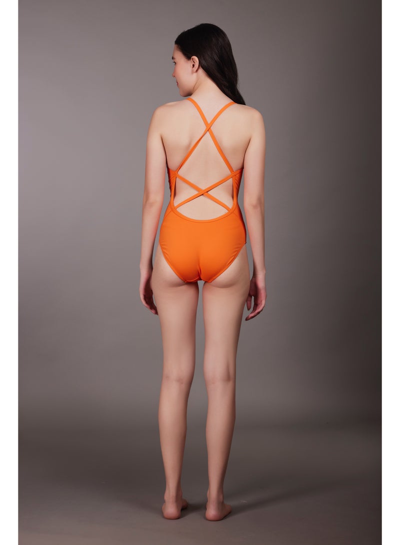 Okapi Cross-Back Strap Swimsuit Orange - Image 5
