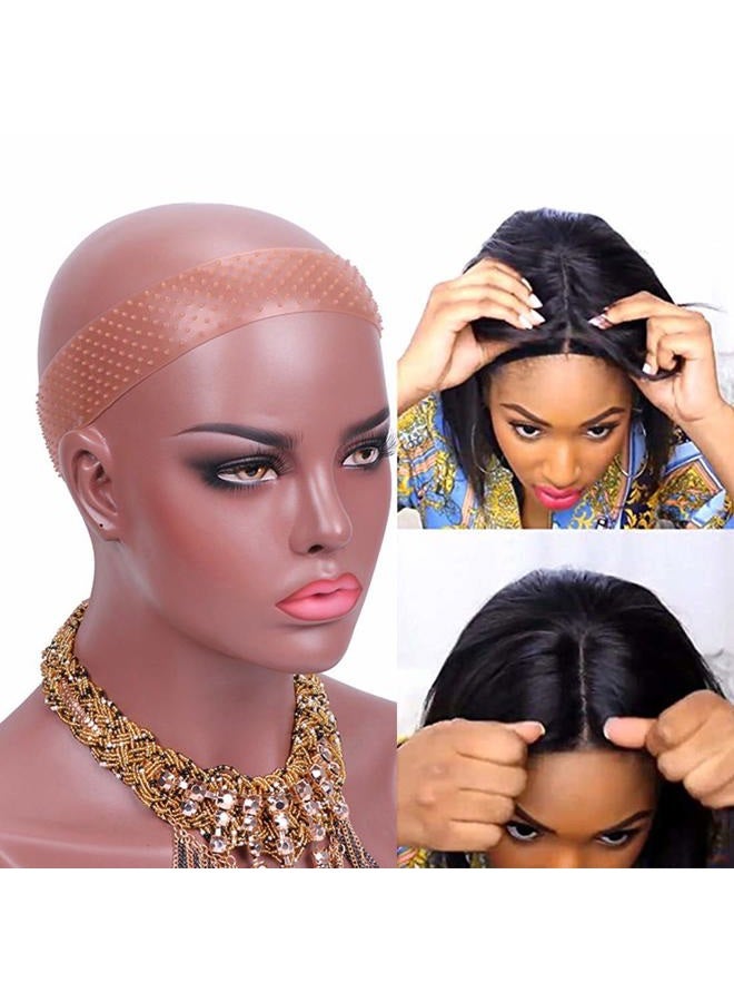 Yuriait 2 Pack Wig Grip Band Non Slip Transparent Silicone Wig Fix Silicone Wig Grip Natural Grip Headbands for Women Comfort Elastic Wig Grip Cap for Lace Wigs to Hold Wigs dark brown - Image 1