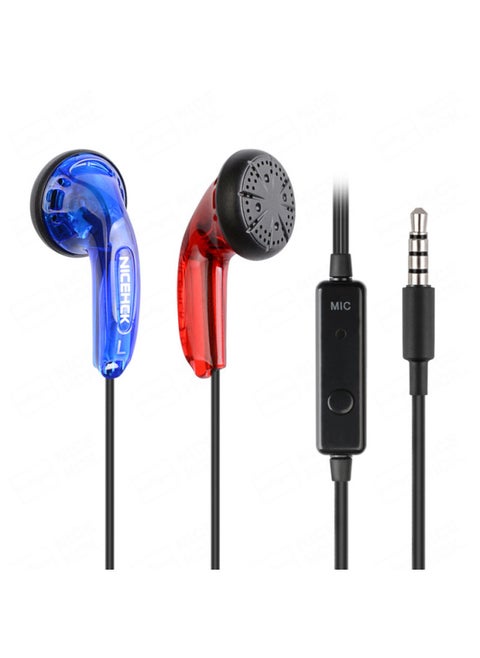 NiceHCK Seamless Applicable To Original Classic MX500 Flat Plug Earphone Bass Earplugs With Microphone TikTok Same Style-Color:3.5mm Unscented Gem Red And Blue Special Edition With Wheat