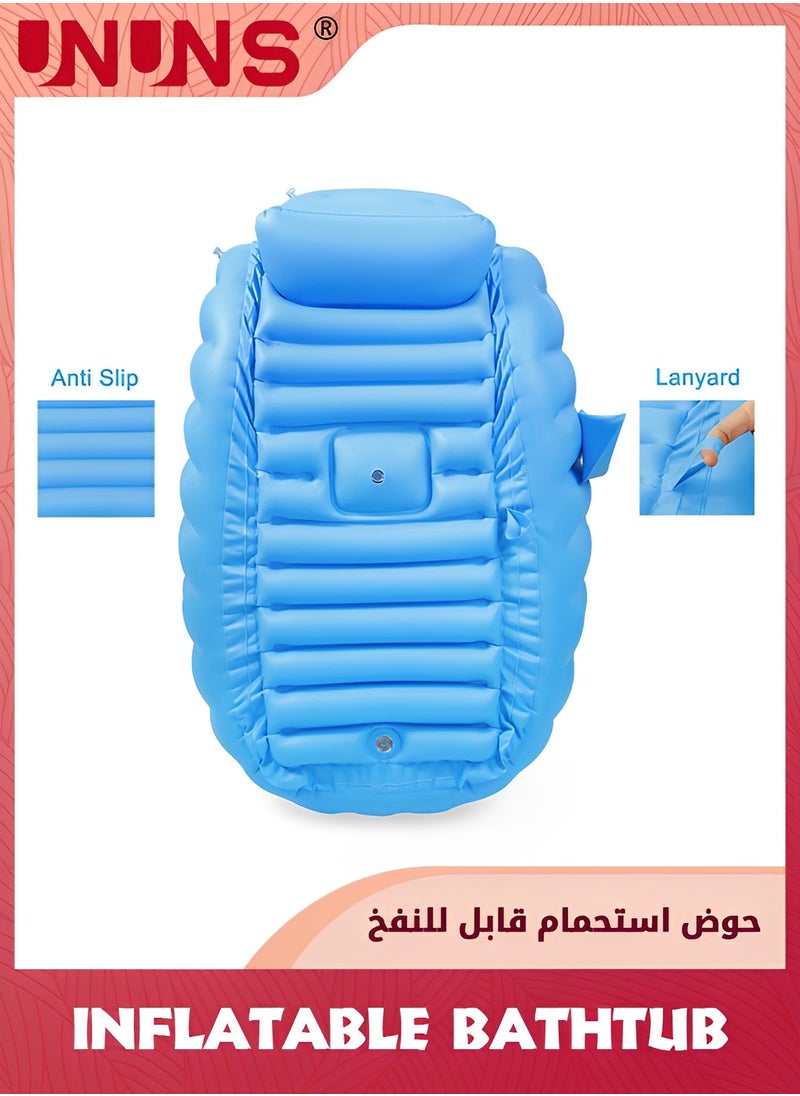 حوض استحمام قابل للنفخ للأطفال، حوض استحمام محمول للسفر للأطفال الرضع مع مضخة هواء، حوض استحمام قابل للطي وغير قابل للانزلاق، حوض سباحة صغير لحديثي الولادة، أزرق