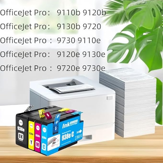 938 خرطوشة حبر بديلة لطابعات HP OFFICEJET PRO 9110، 9120، 9130، 9123، 9720، 9730، 9120B، 9730، 9110B، 9130B، OJ9110B (أسود، ماجنتا، سيان، أصفر) 4-عبوة - Image 2