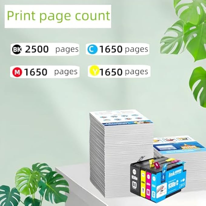 938 خرطوشة حبر بديلة لطابعات HP OFFICEJET PRO 9110، 9120، 9130، 9123، 9720، 9730، 9120B، 9730، 9110B، 9130B، OJ9110B (أسود، ماجنتا، سيان، أصفر) 4-عبوة - Image 3