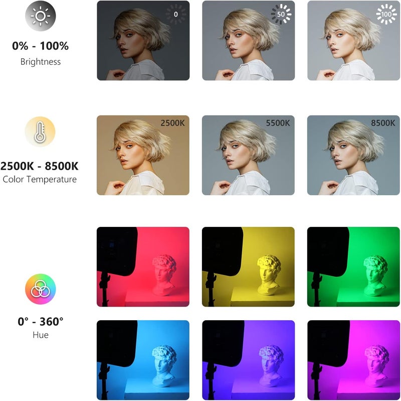 Neewer NEEWER RGB168 18.3" RGB LED Video Panel Light with App Control, 2‑Pack Tripod Stand Kit, 60 W 360° Full‑Color, 2500–8500 K, CRI 97+, 17 Scene Effects, Studio Photography/YouTube/Game Streaming  - Image 5