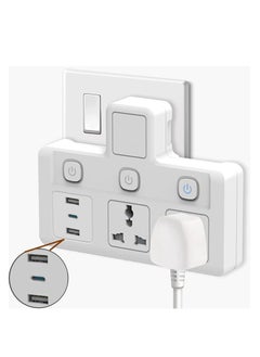 TYCOM Tycom Power Adapter Multi Plug Extension, Extender Wall Charger Socket 3 Way Multiple Electrical Outlet Adaptor, Charging Station for Home, Office （2 Way + 2 USB+1Type C）  - Image 1