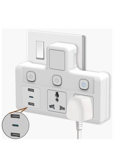 TYCOM Tycom Power Adapter Multi Plug Extension, Extender Wall Charger Socket 3 Way Multiple Electrical Outlet Adaptor, Charging Station for Home, Office （2 Way + 2 USB+1Type C）  - Image 3