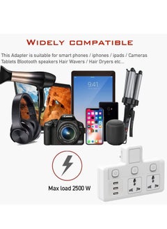 TYCOM Tycom Power Adapter Multi Plug Extension, Extender Wall Charger Socket 3 Way Multiple Electrical Outlet Adaptor, Charging Station for Home, Office （2 Way + 2 USB+1Type C）  - Image 2