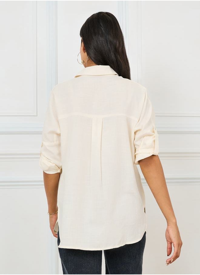 Styli - Embroidered Yoke Oversized Longline Shirt - Image 1