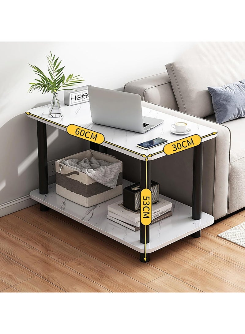 AUTOYSUR Coffee table,Tea Table,End Table 60x30x53cm,Wood Sofa Table,Modern Minimalist Bedside Table with Storage Shelf,Rounded Corners,Coffee Table for Small Space,Bedroom, Living Room,Balcony (White)  - Image 2