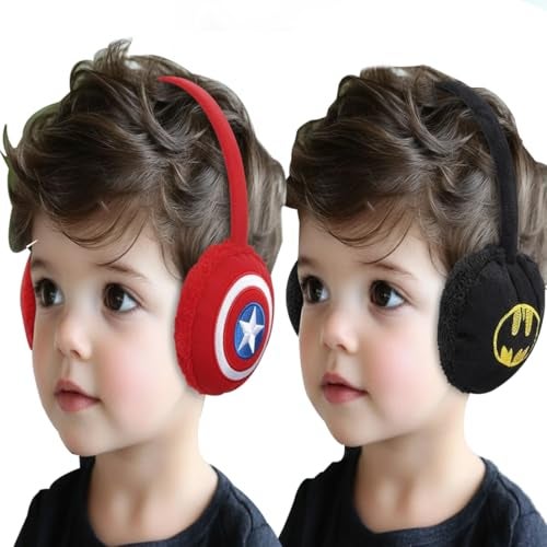 FIT FOCUS (Pack of 2) Kids Winter Earmuff for age 3-12 Years Fun Winter Earmuffs for Kids – Cozy and Stylish Headgear for Cold Weather (Red+Black) - Image 1
