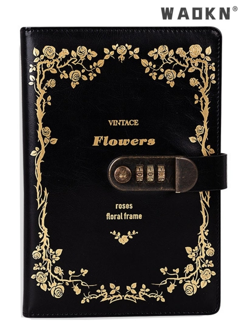 WAOKN Leather Notebook with Combination Lock, Leather Locking Journal Writing Notebook, Lock Diary Leather Locking Journal Writing Notebook Vintage Planner Agenda Personal Black Gift for Girls  - Image 1