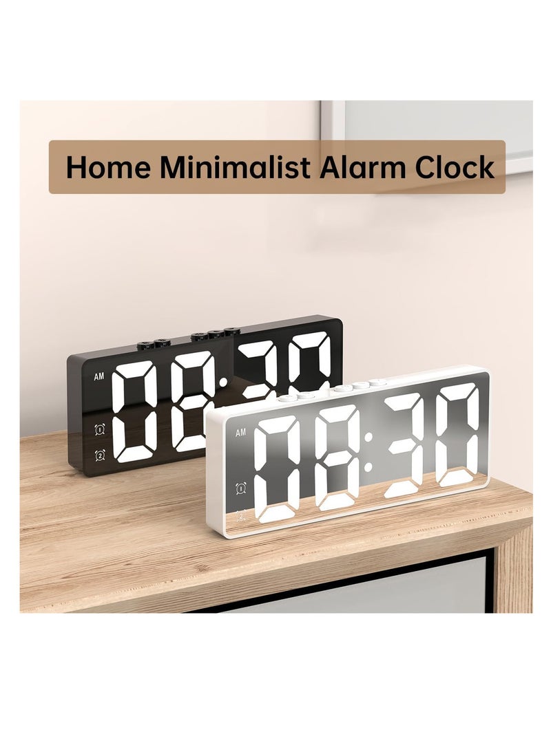ECVV Digital Alarm Clock, LED Display Mirror Clock, Sound Control Dual Alarm Clocks, Modern Electronic Clock for Bedroom Living Room Office Batteries/USB cable (White)  - Image 2