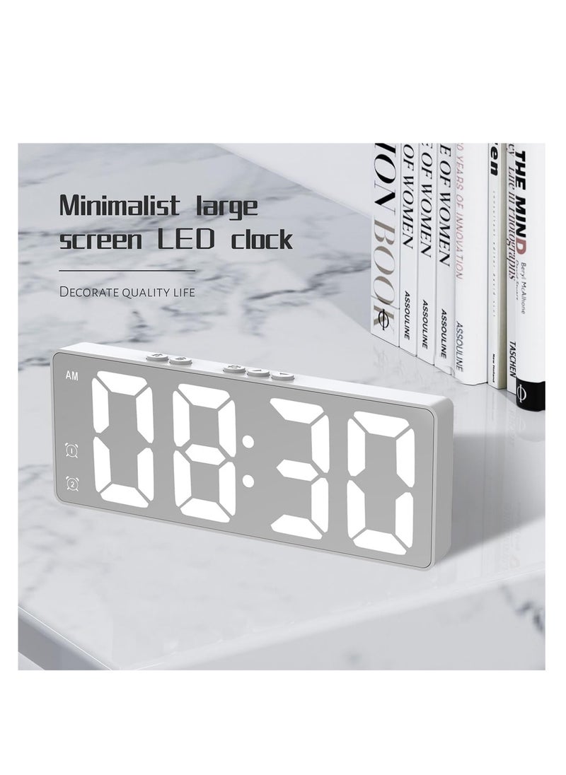 ECVV Digital Alarm Clock, LED Display Mirror Clock, Sound Control Dual Alarm Clocks, Modern Electronic Clock for Bedroom Living Room Office Batteries/USB cable (White)  - Image 4