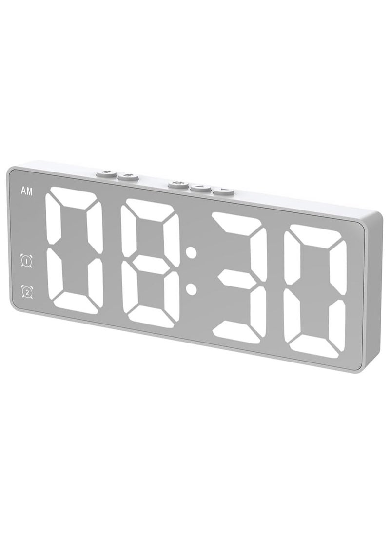 ECVV Digital Alarm Clock, LED Display Mirror Clock, Sound Control Dual Alarm Clocks, Modern Electronic Clock for Bedroom Living Room Office Batteries/USB cable (White)  - Image 1