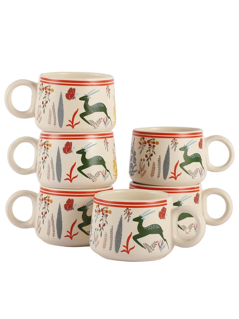 miah decor Ceramic Matte Printed Tea Coffee Mug Set of 6 Studio Pottery Drinkware Microwave Safe Stoneware Cups for Home & Restaurant - (Size HxW:-2X3.5 in ;Volume:- 180 ml) - Image 5