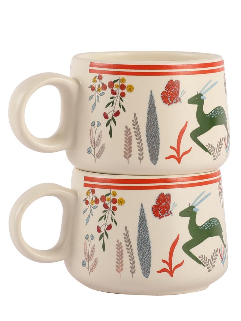 miah decor Ceramic Matte Printed Tea Coffee Mug Set of 6 Studio Pottery Drinkware Microwave Safe Stoneware Cups for Home & Restaurant - (Size HxW:-2X3.5 in ;Volume:- 180 ml) - Image 3