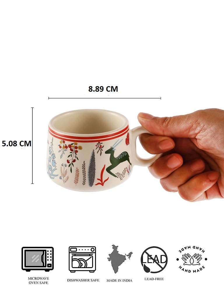 miah decor Ceramic Matte Printed Tea Coffee Mug Set of 6 Studio Pottery Drinkware Microwave Safe Stoneware Cups for Home & Restaurant - (Size HxW:-2X3.5 in ;Volume:- 180 ml) - Image 4