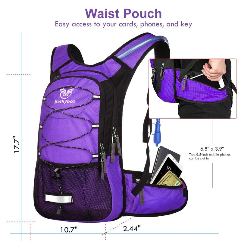 Mothybot Insulated Hydration Backpack Pack with 3L BPA Free Leak Proof Water Bladder, Large Storage Lightweight Hiking Daypack with Waist Pouches & Cooler Layer, for Running, Biking, Camping, Festival - Image 4