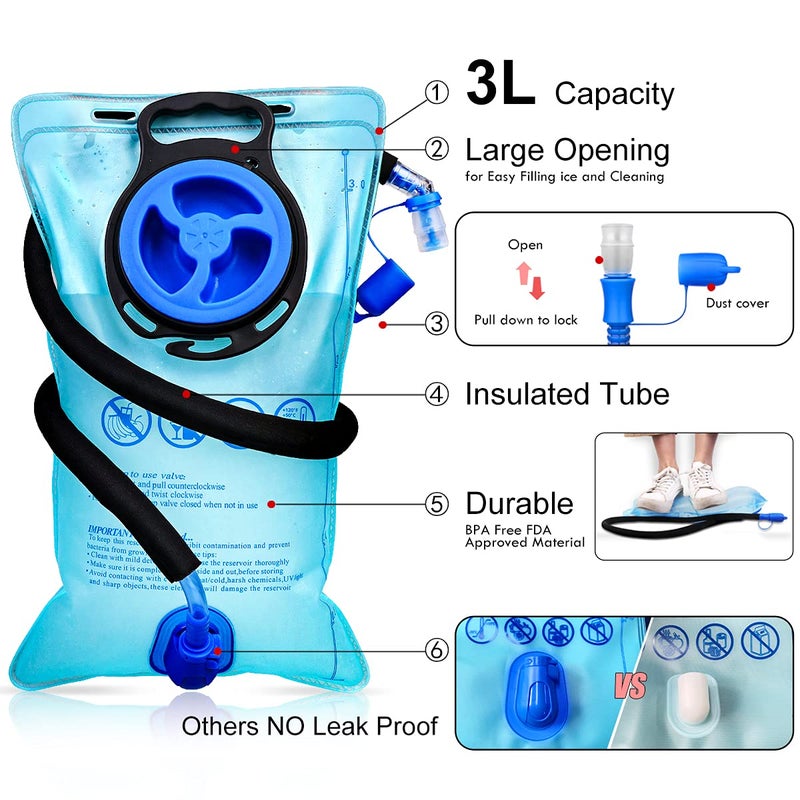 Mothybot Insulated Hydration Backpack Pack with 3L BPA Free Leak Proof Water Bladder, Large Storage Lightweight Hiking Daypack with Waist Pouches & Cooler Layer, for Running, Biking, Camping, Festival - Image 2