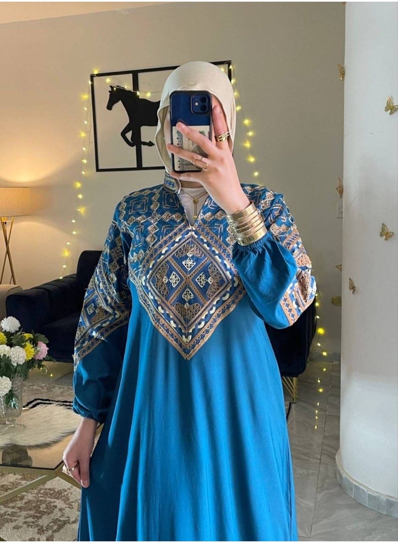 Women's cotton abaya (for going out and receiving guests) with luxurious geometric embroidery - Image 2