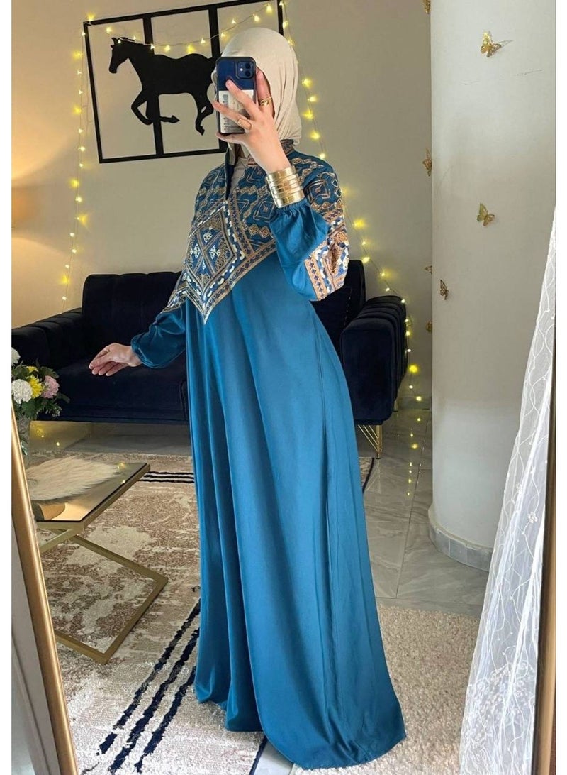 Women's cotton abaya (for going out and receiving guests) with luxurious geometric embroidery - Image 3