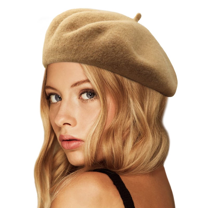 Wheebo Wool Beret Hat,Solid Color French Style Winter Warm Cap for Women Girls (Camel) - Image 1