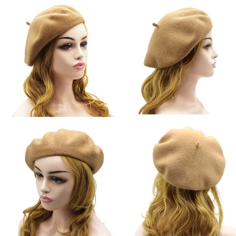 Wheebo Wool Beret Hat,Solid Color French Style Winter Warm Cap for Women Girls (Camel) - Image 3