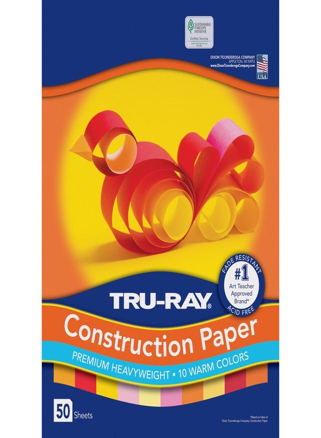 ترو-راي ورق بناء ثقيل الوزن من Tru-Ray، ألوان دافئة متنوعة، 9 × 12 بوصة، 50 ورقة، 102947 - Image 1