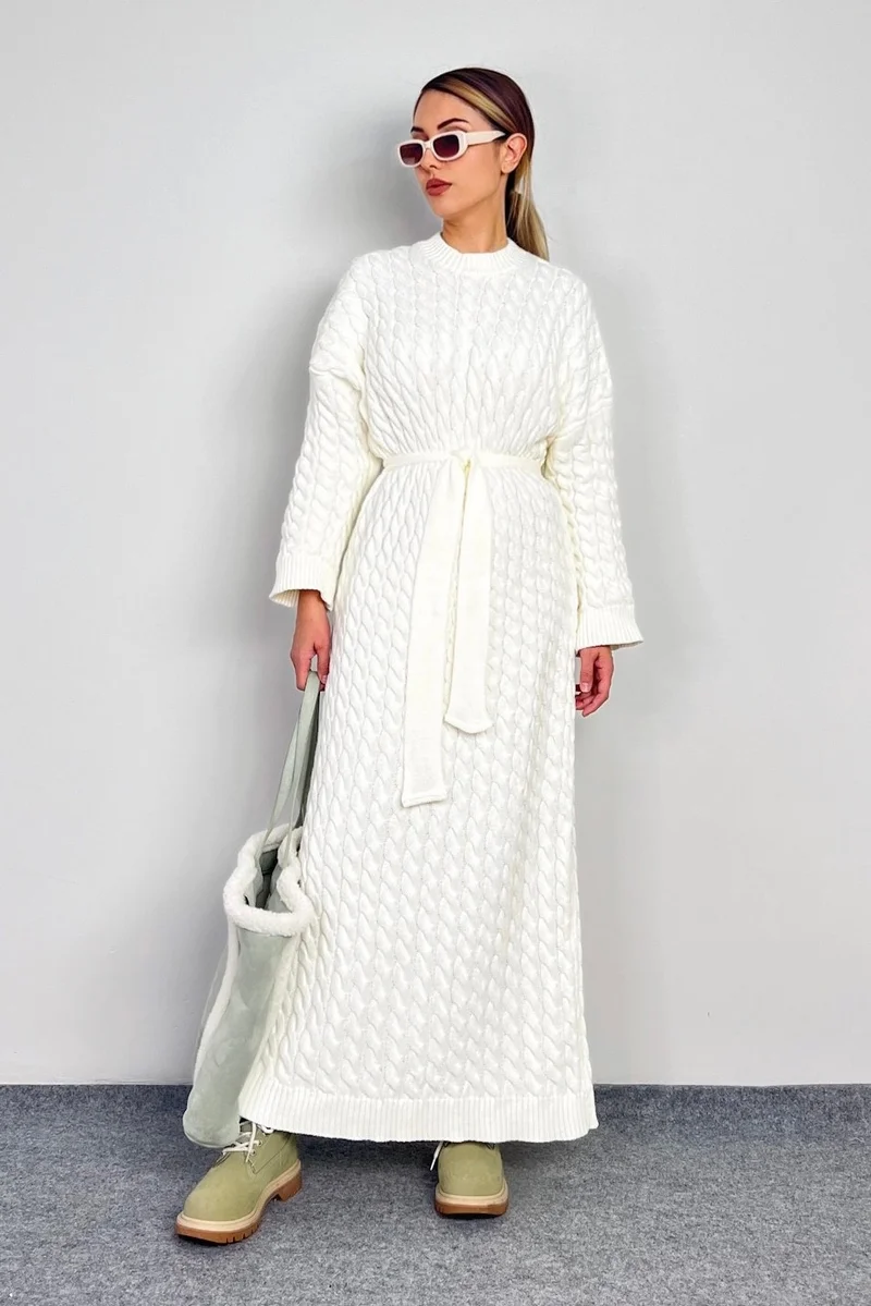 ريتنيس Women's Ashley Cream Hair Braided Knitwear Long Dress