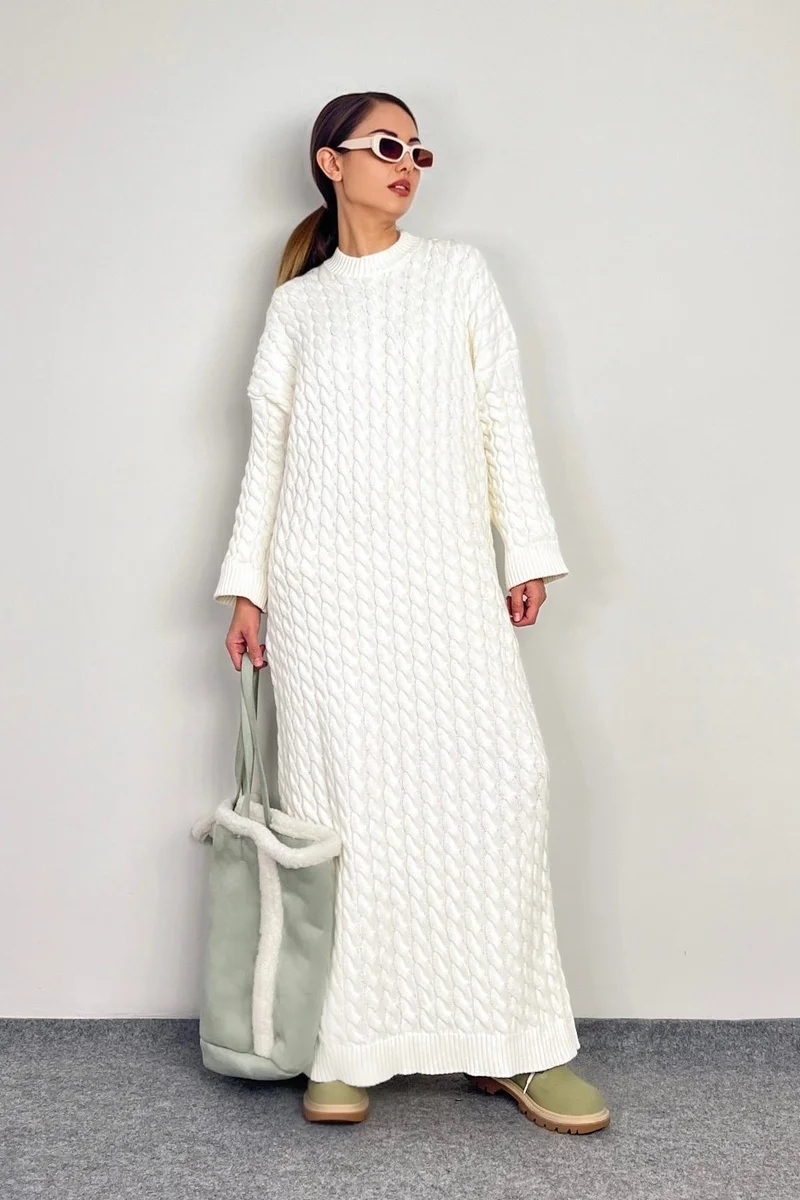 ريتنيس Women's Ashley Cream Hair Braided Knitwear Long Dress