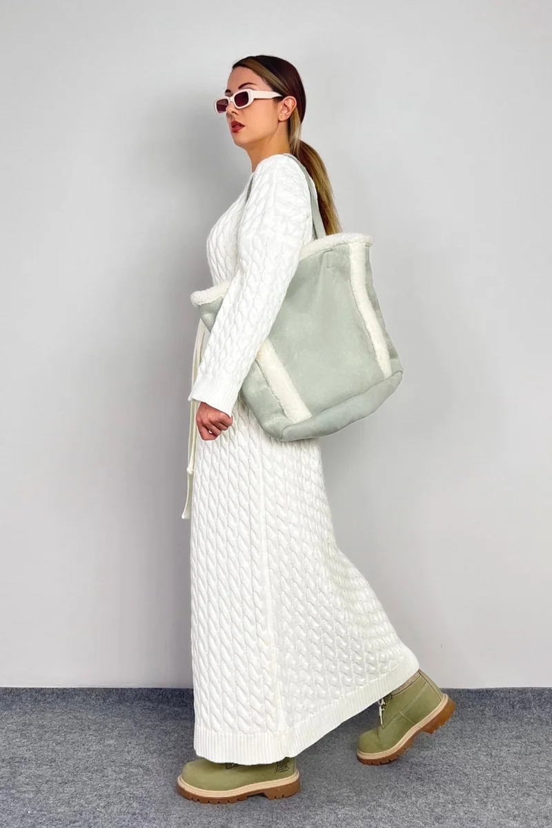 ريتنيس Women's Ashley Cream Hair Braided Knitwear Long Dress