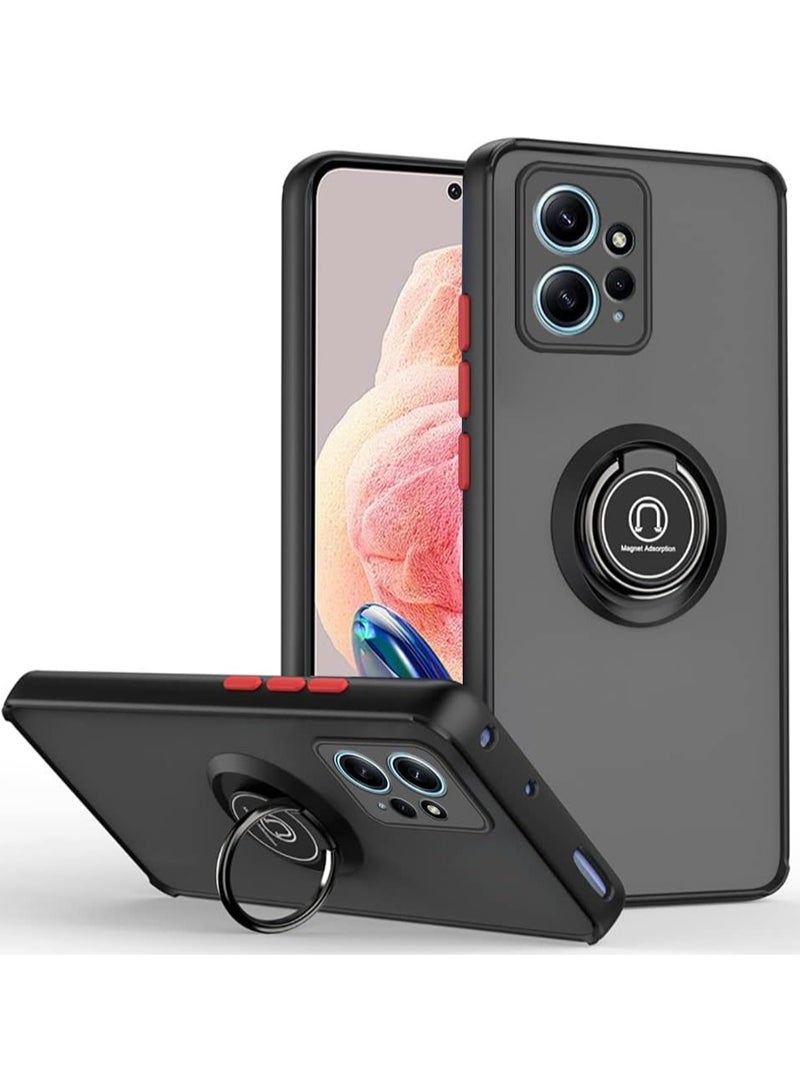 جراب Redmi Note 12 4G غطاء حلقة معدنية مسنده حامل مغناطيسي للسيارة حامل ضد الصدمات حافظة واقية من البولي يوريثان الحراري - Image 2